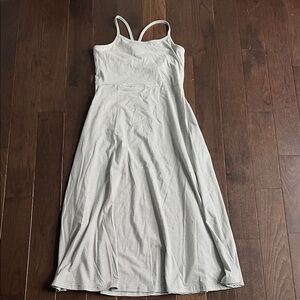 Pact Sleeveless Striped Midi Dress in Light Bluish-Gray and White